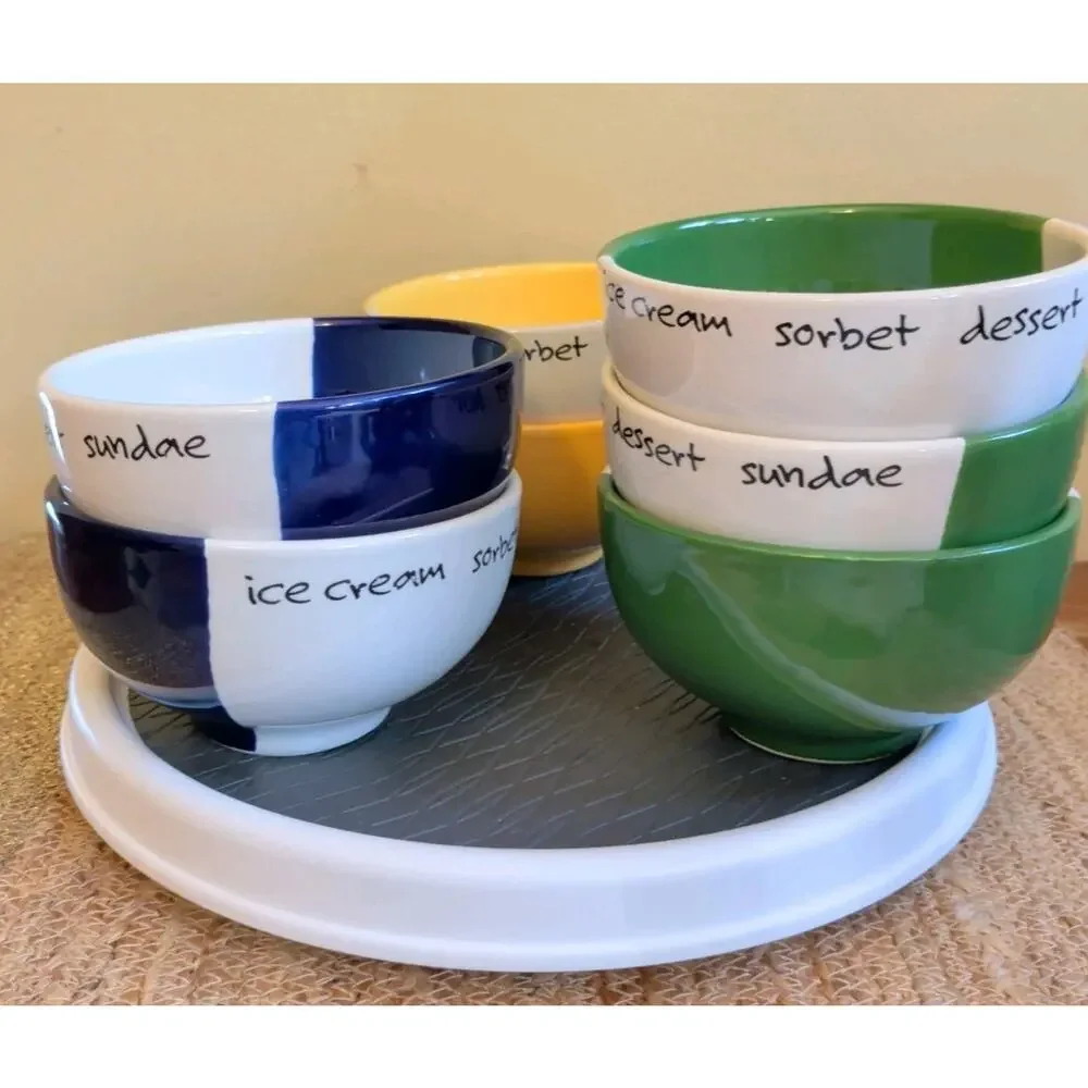 Vtg Pier 1 One Italie Sorbet Dessert Sundae Ice Cream Bowl Made Italy Set Of 7